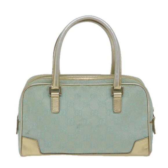 GUCCI GG Canvas Hand Bag Light Blue Gold Tone Auth ac2720 - Picture 3 of 15